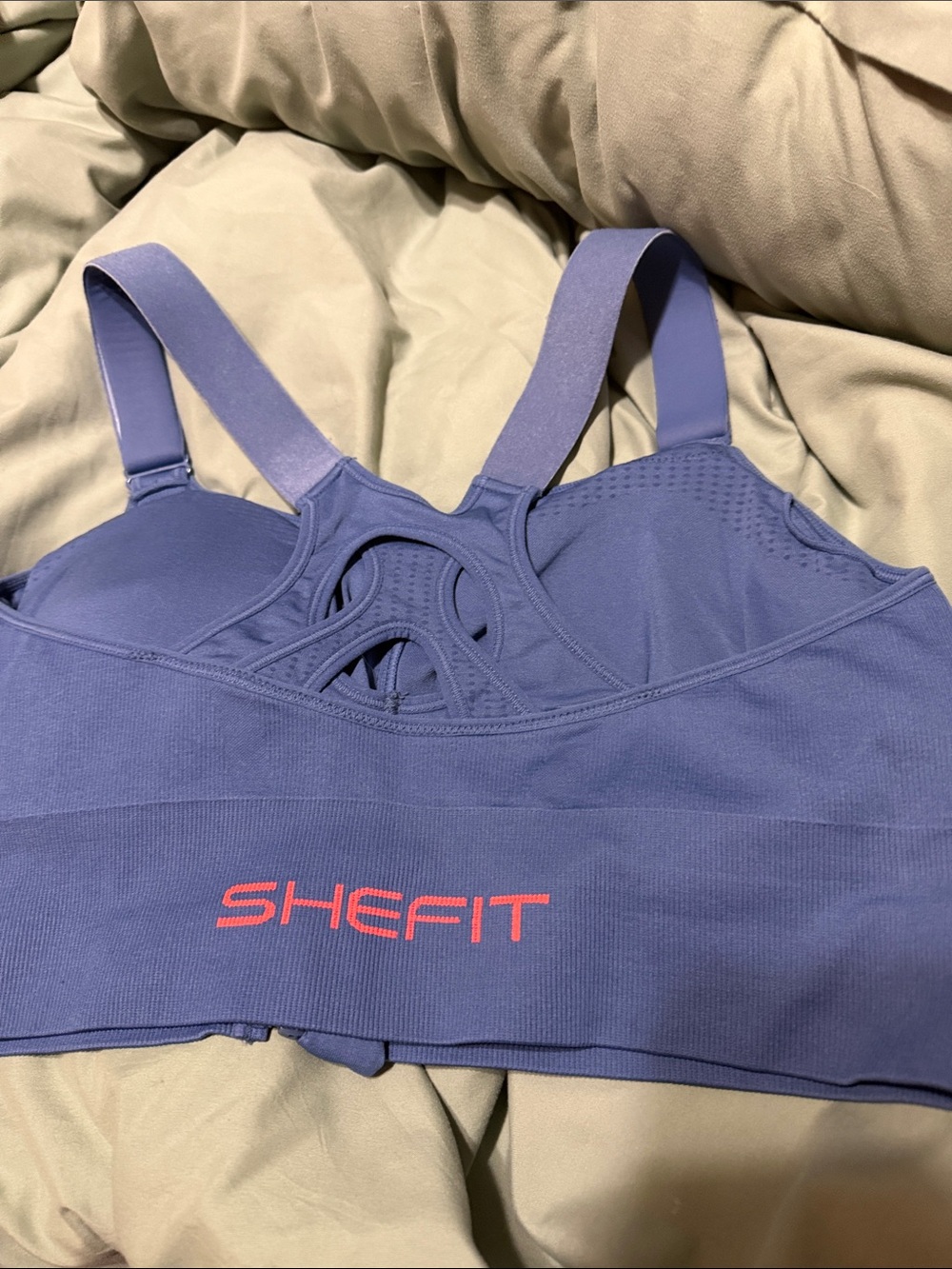 SHEFIT Front-Zip Sports Bra in Periwinkle Blue with Pink Logo - Picture 2 of 3